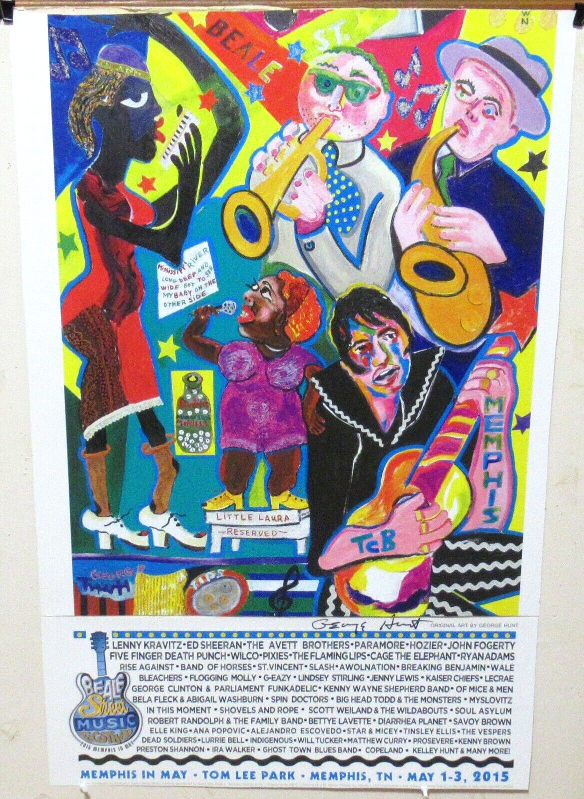 BEALE STREET MUSIC FESTIVAL POSTER SIGNED BY GEORGE HUNT IN MARKER “”DAMAGED””