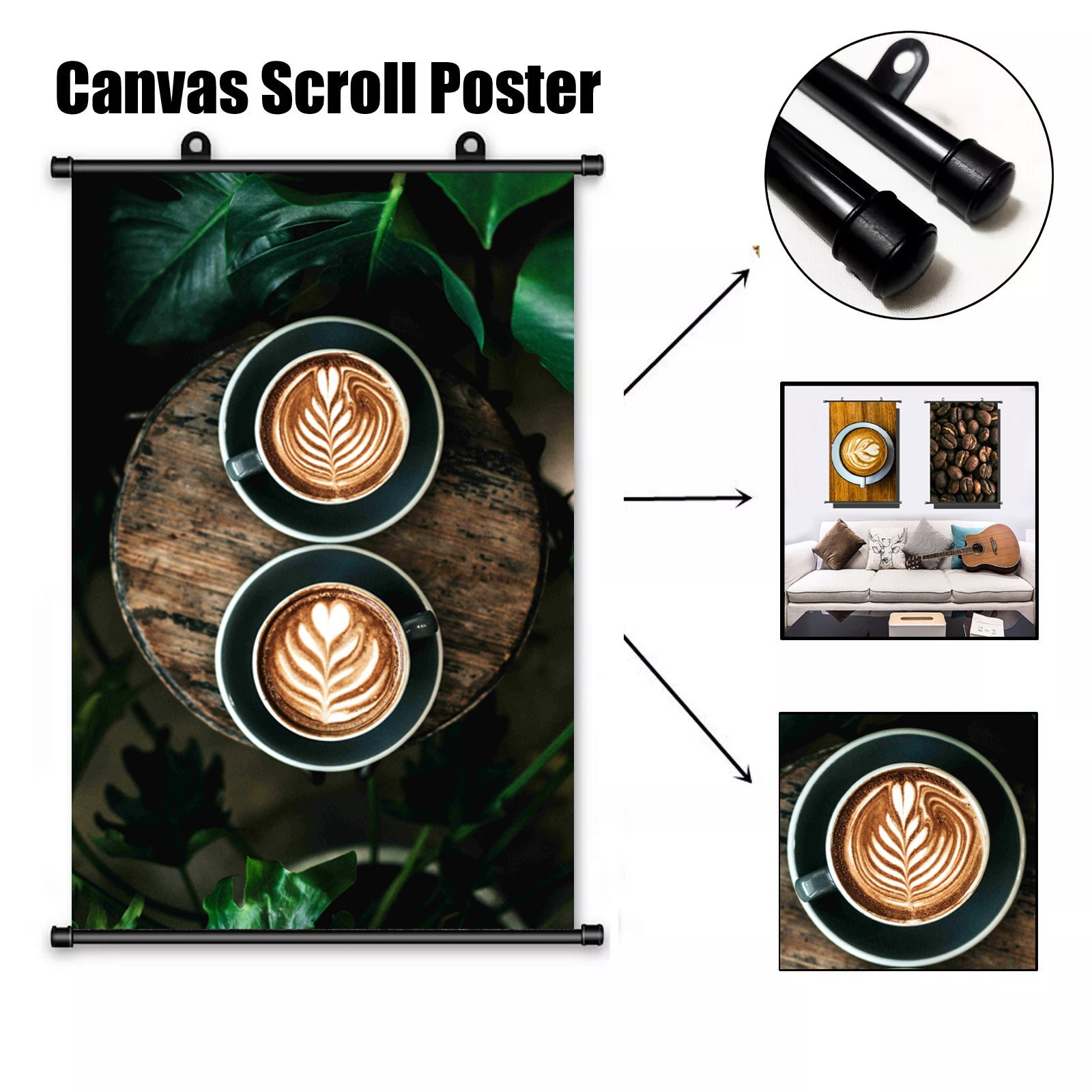 Canvas Scroll Poster Decor Coffee Beans Hanging Wall Painting 24″ x 36″ Inch C29