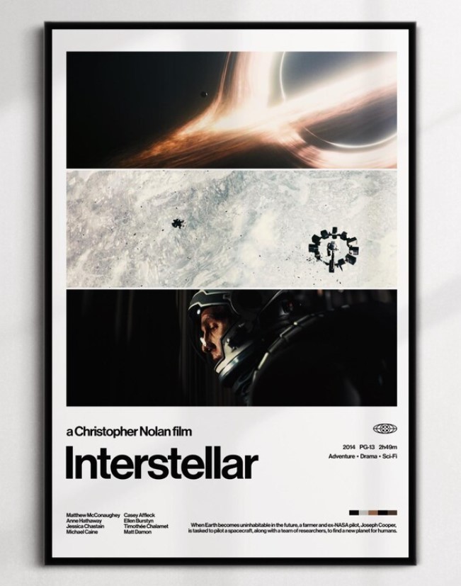 Interstellar Movie Vintage Modern Wall Art Christopher Nolan Sci-Fi Film Poster