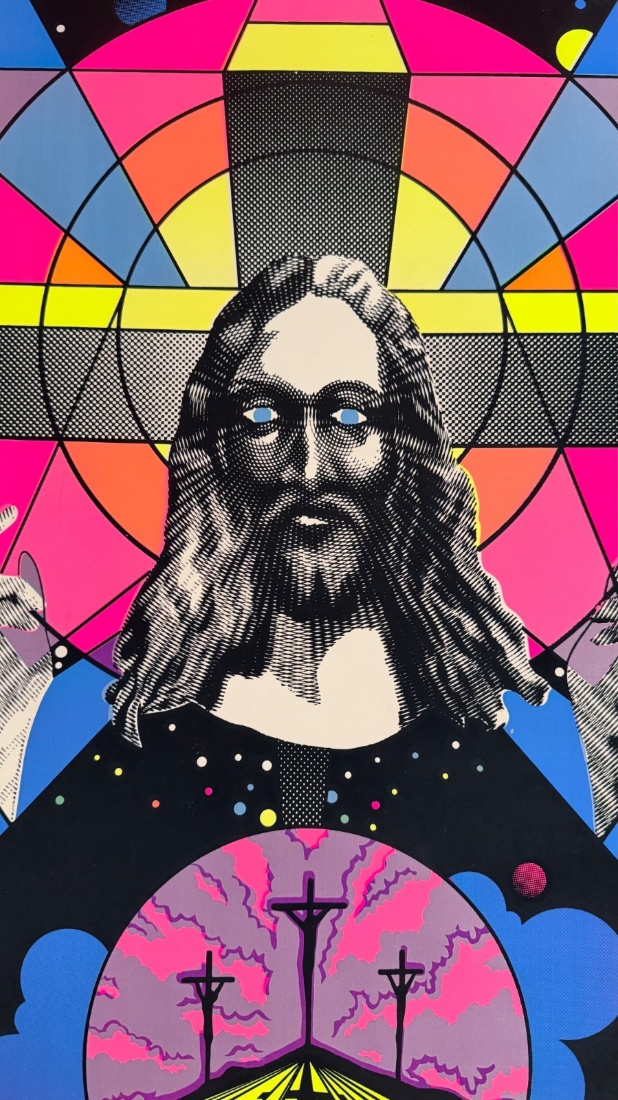 Jesus Christ Superstar Vintage 1971 Blacklight Poster Third Eye Last Supper Art