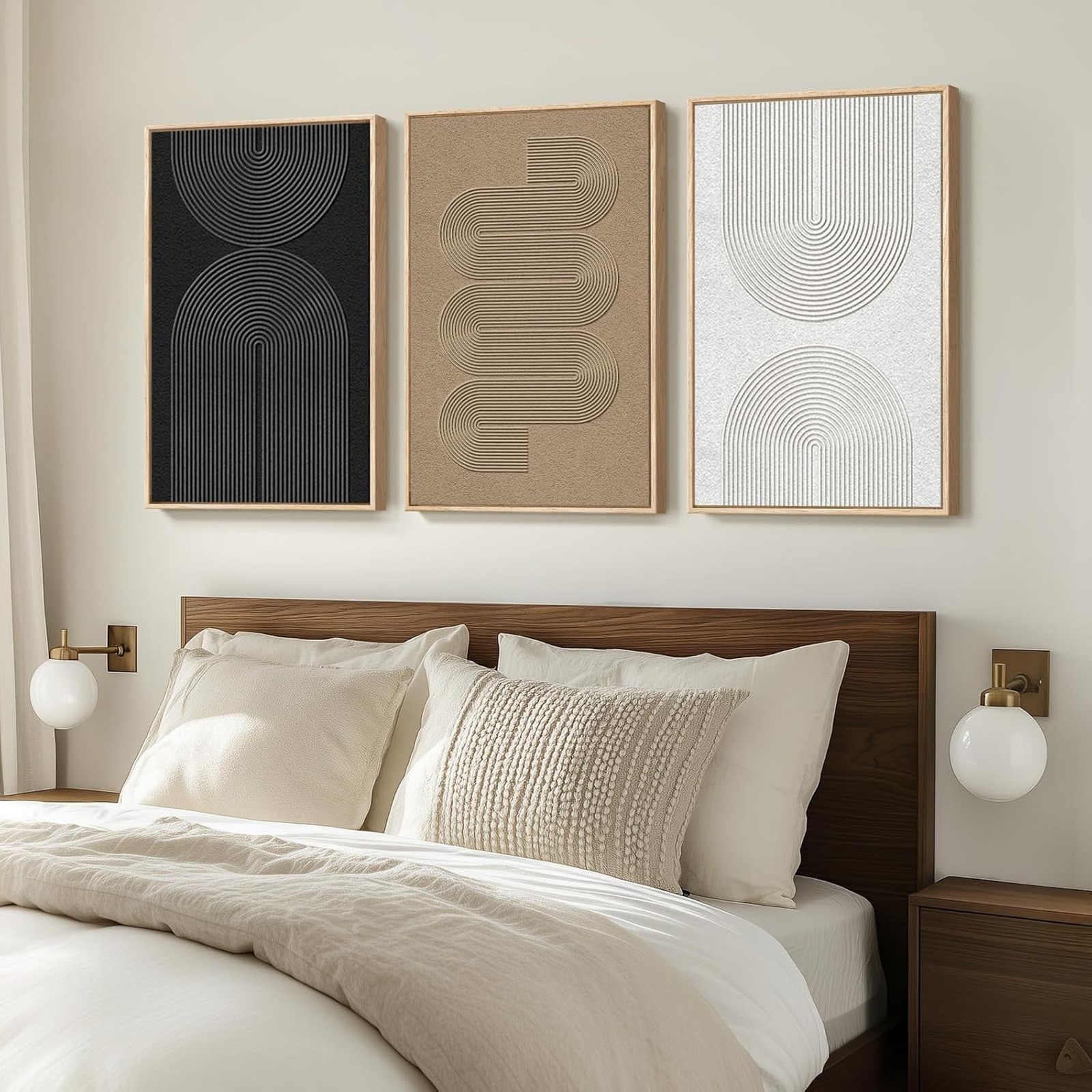Large Boho Modern Neutral Abstract Wall Art Set for Living Room Bedroom Office 3