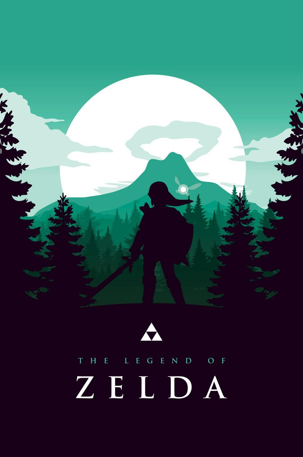 Legend of Zelda Forest Moon Link Silhouette Minimalist Poster Print 24×36