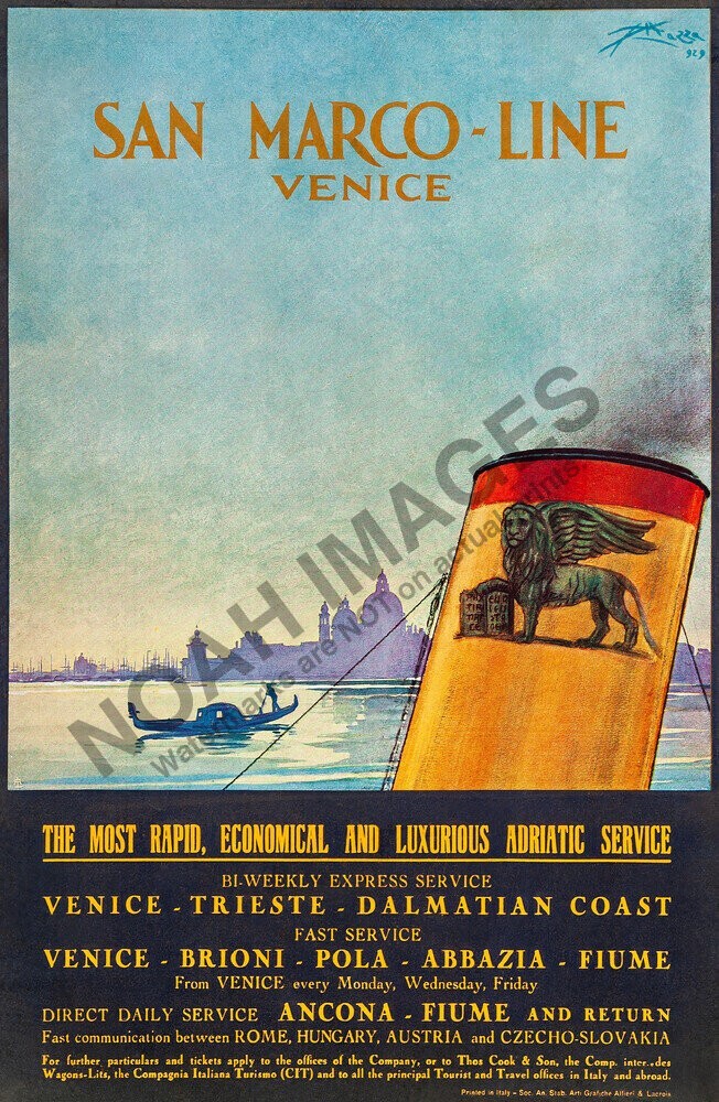San Marco Line Venice vintage cruise travel promotion poster 16×24