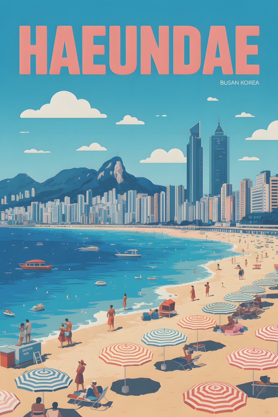 Haeundae Busan Korea Vintage Travel Poster Print Retro Wall Art