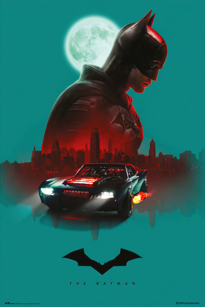 The Batman – Movie Poster (City / Moon / Batmobile / Bat Logo) (Size: 24″ x 36″)