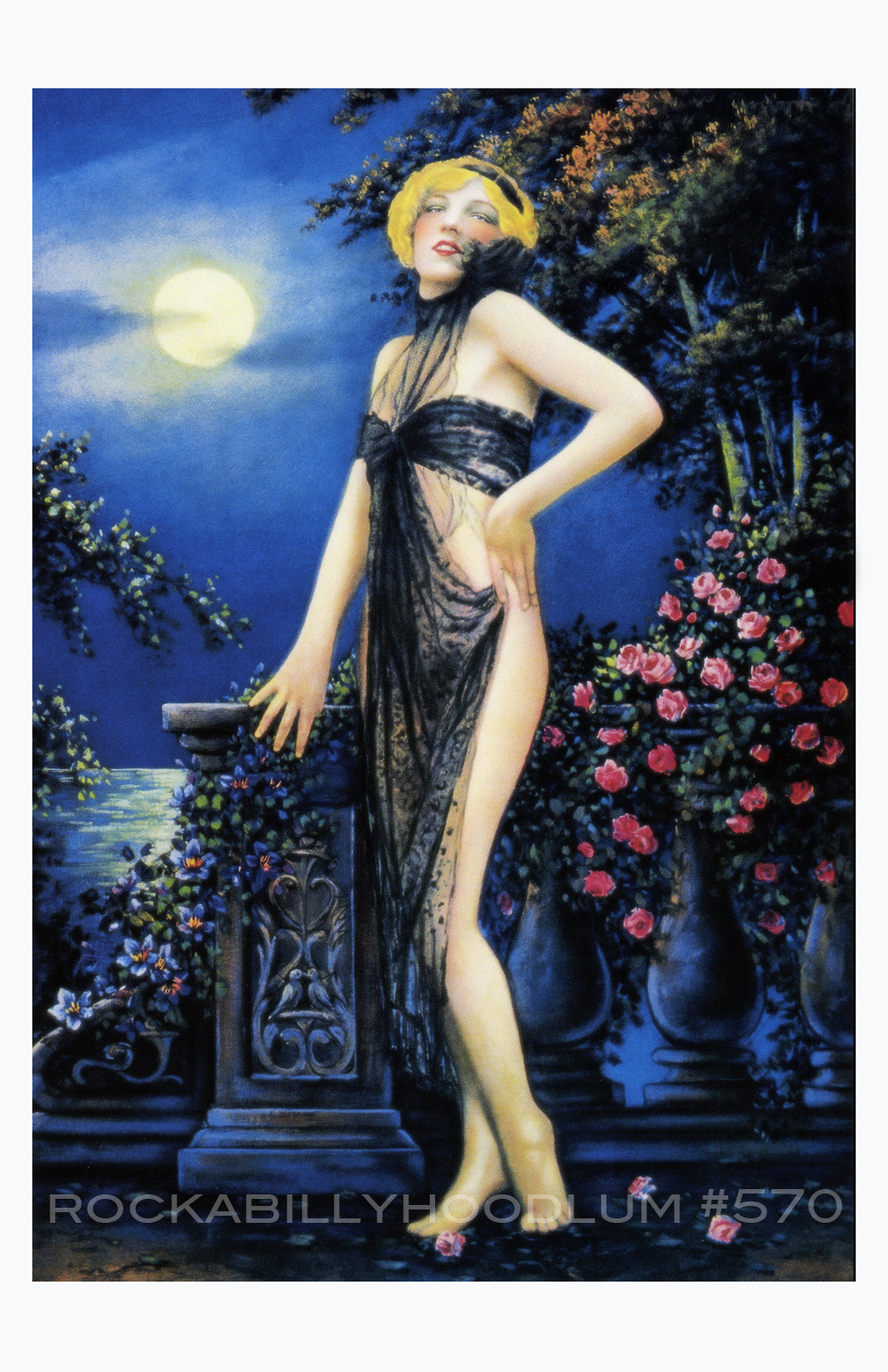 New Pinup Girl Poster 11×17 Vintage Art Deco Flapper Maiden In Moonlight