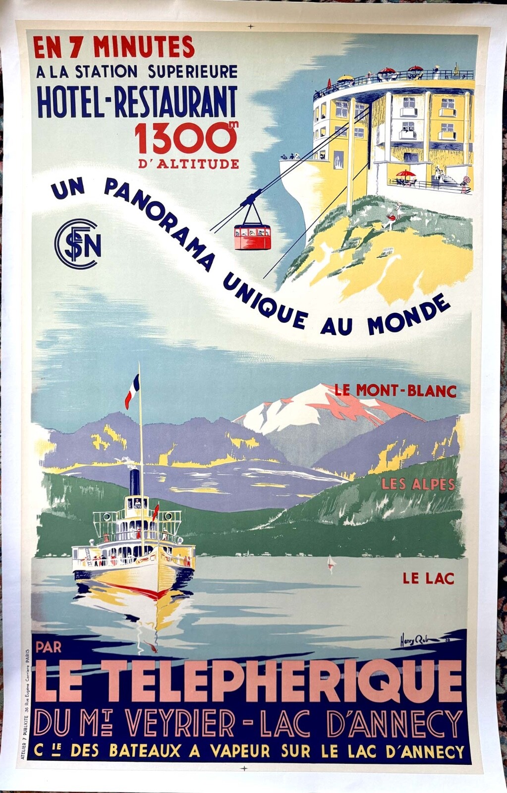 Le Telepherique du Lac D’Annecy by Henry Reb 1939 Lake Annecy SNCF poster
