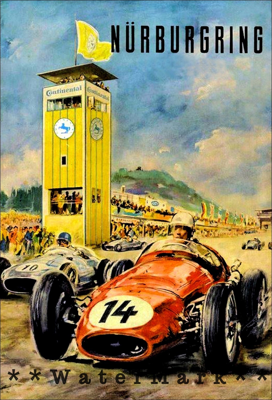 Nurburgring 1957 German Car Races Vintage Poster Print Car Racing Grand Prix