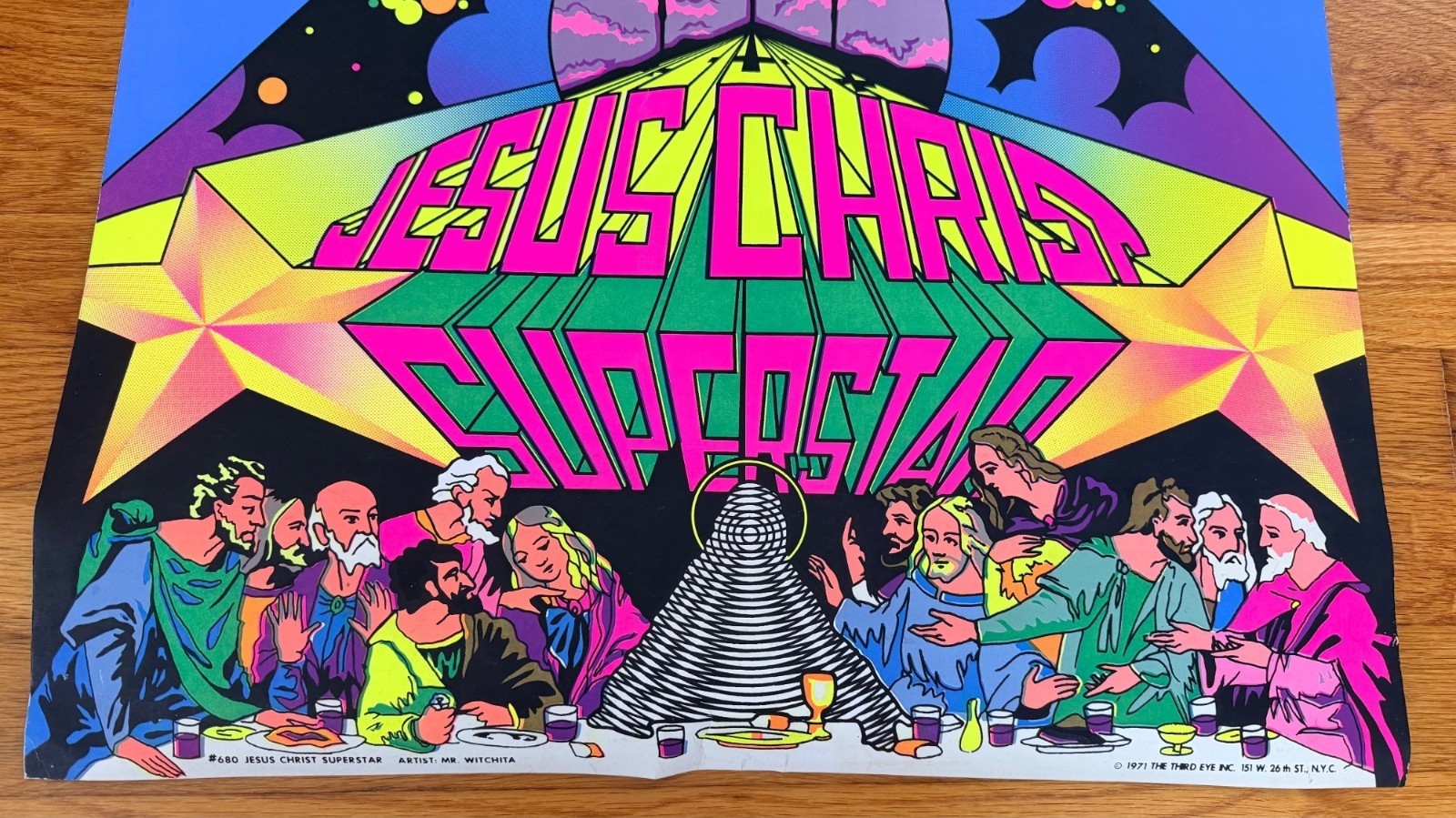 Jesus Christ Superstar Vintage 1971 Blacklight Poster Third Eye Last Supper Art