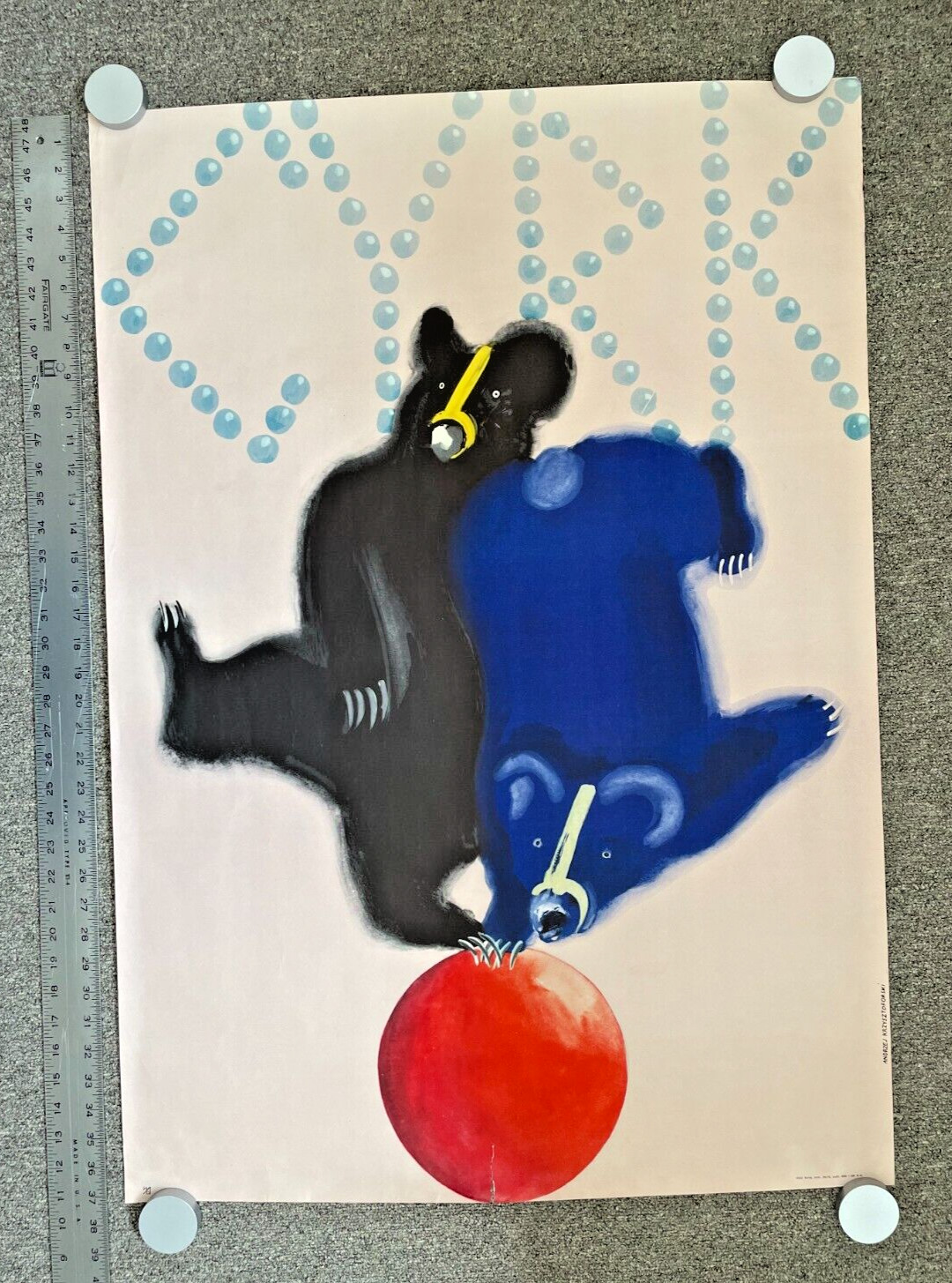 Vintage POLISH CYRK CIRCUS POSTER Acrobat Bears 1968 Andrzej Krzysztoforski