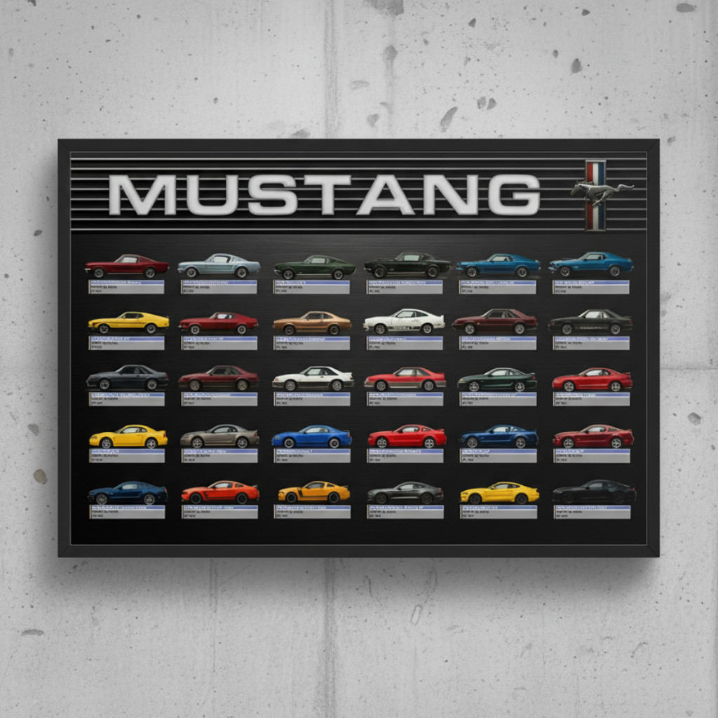 Ford Mustang Evolution Poster – American Muscle Car History Wall Art Print