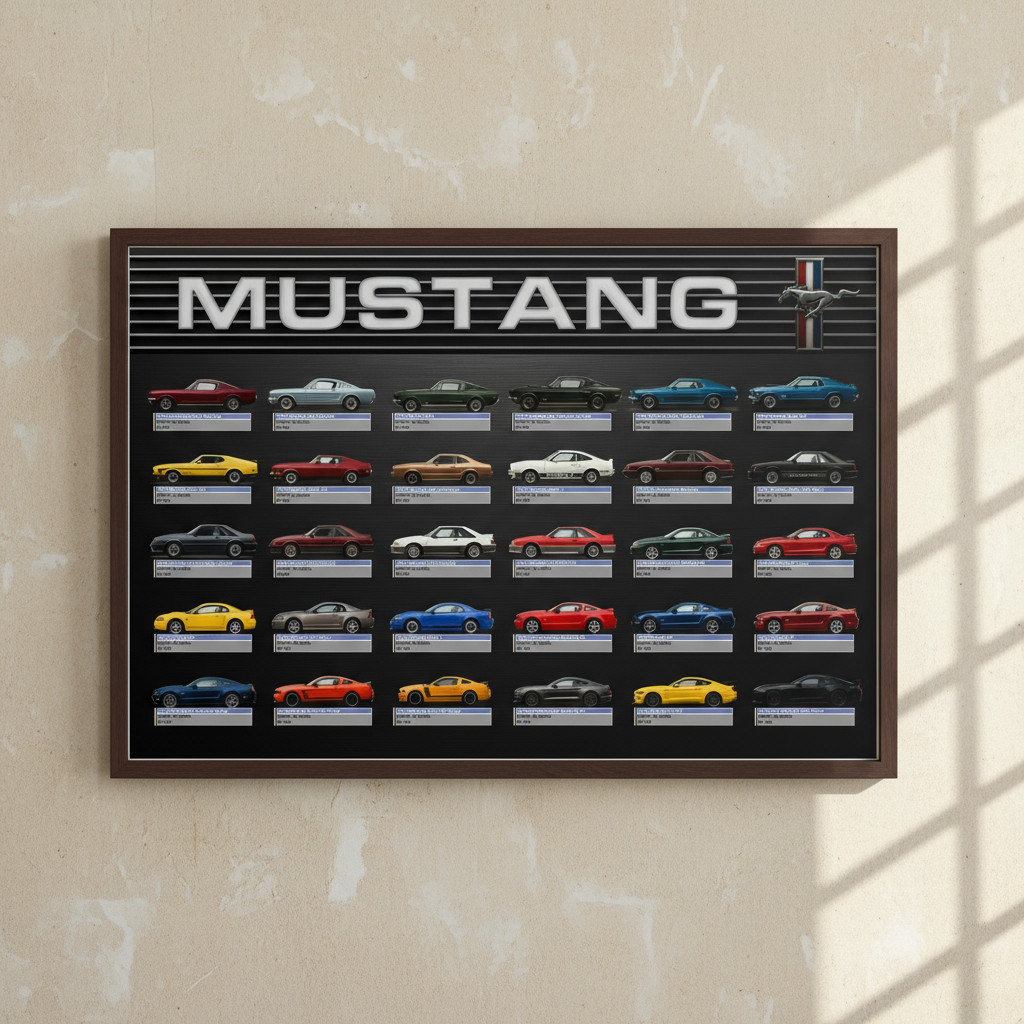Ford Mustang Evolution Poster – American Muscle Car History Wall Art Print
