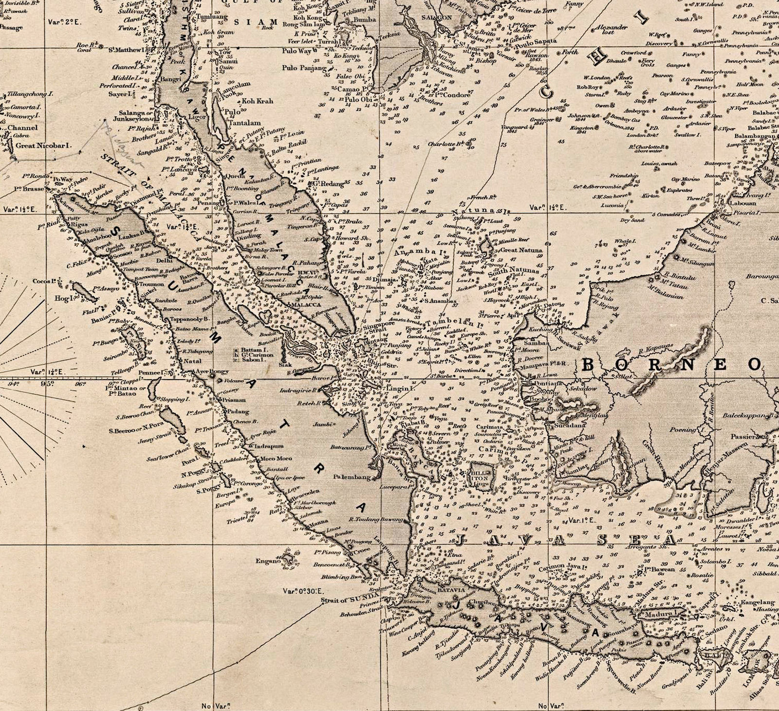 1870 Chart of the Indian and Part of the Pacific Oceans Map Historic Wall Poster
