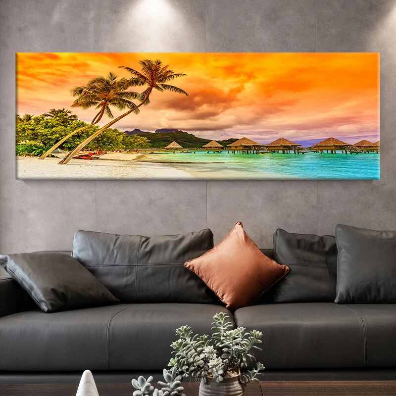 Landscape Tropical Sea Beach Canvas Painting Palm Tree Posters Prints Wall Mural