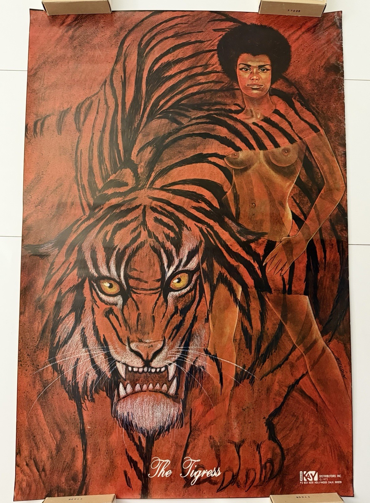 Vintage 1972 Frank Kay “The Tigress” 22×33 Poster 1970’s Afro Woman Tiger RARE