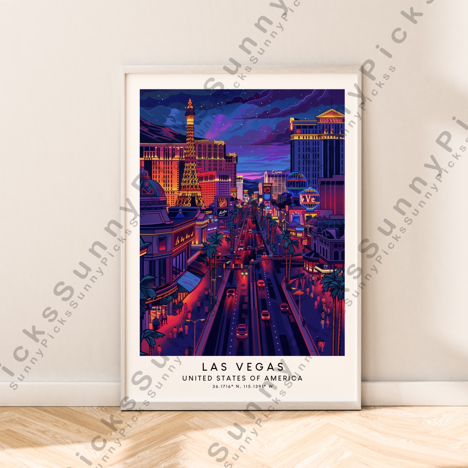 Las Vegas Travel Poster Wall Print Illustration Art Wall Décor Gift Unframed