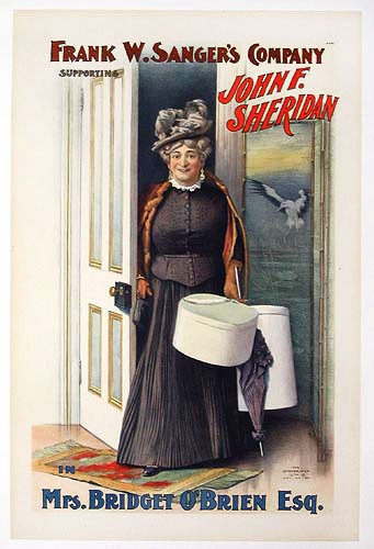 Original c.1900 American Poster Mrs. Bridget O’Brien Esq. (cross dressing)