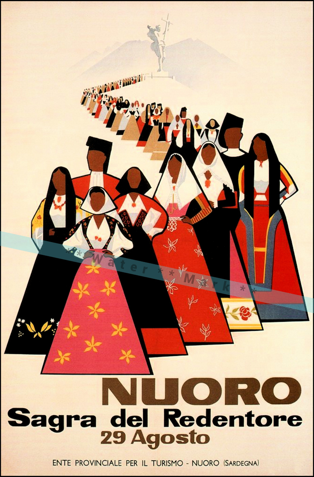 Nuoro Sardenia Italy 1954 Festival Vintage Poster Print Retro Style Travel Art