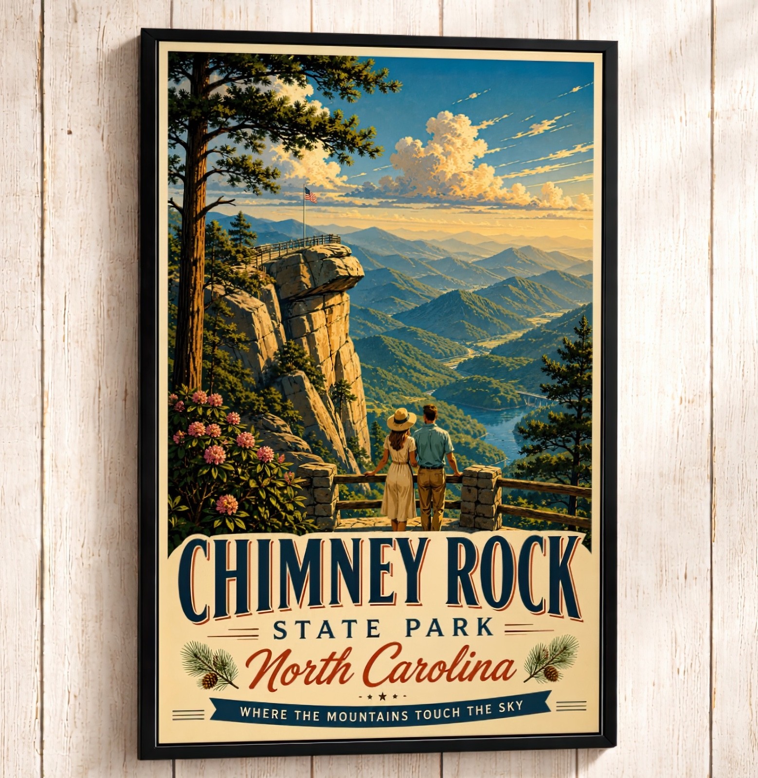 Chimney Rock State Park North Carolina Vintage Mountain Travel Poster Art