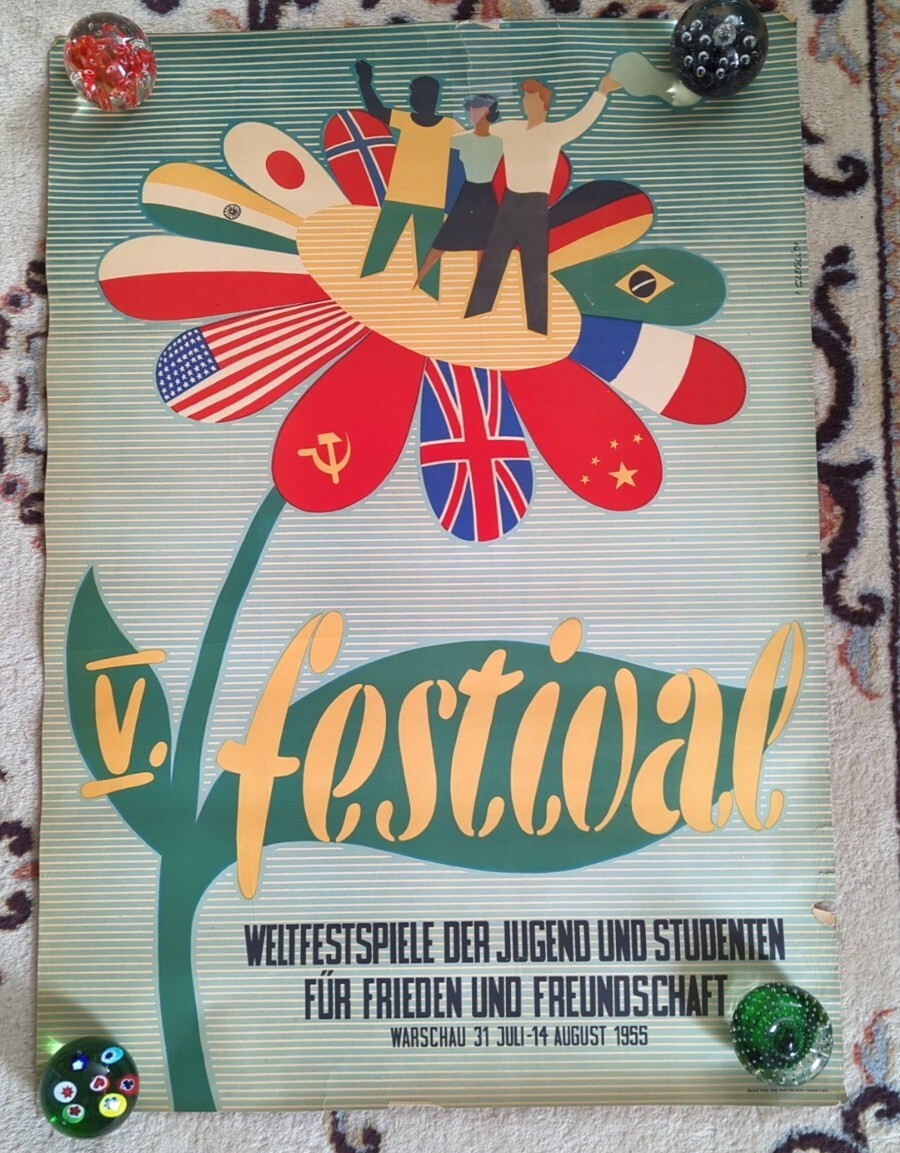 1955 Original 5th World Festival of Youth & Students Peace & Friendship Poster