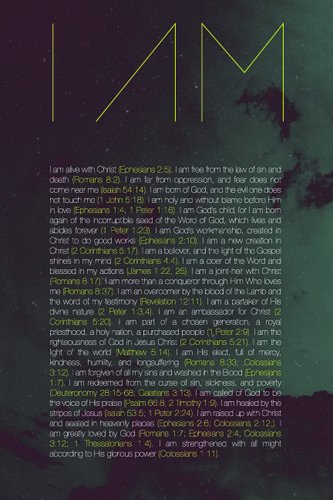 I AM CHRISTIAN (28 Biblical Quotes) Biblical Inspirational Wall 24×36 POSTER