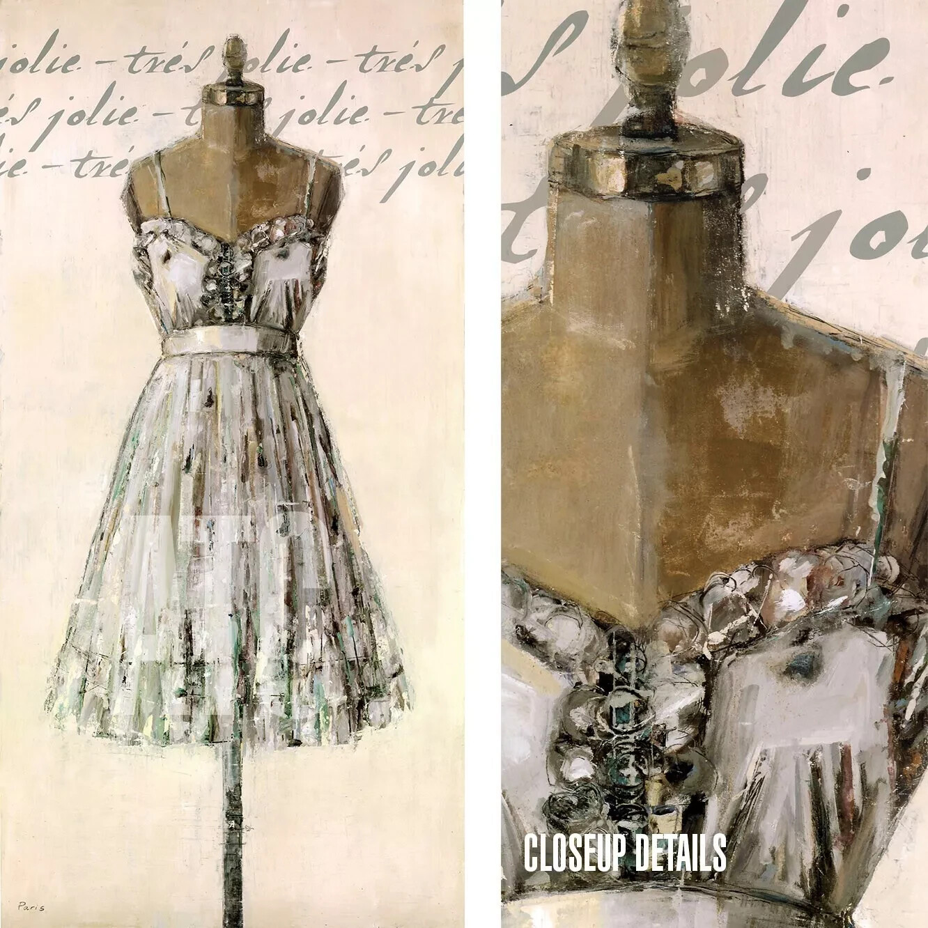 27W”x54H” TRES JOLIE by PARIS GERRARD – FASHION DRESS ON STAND CHOICES of CANVAS