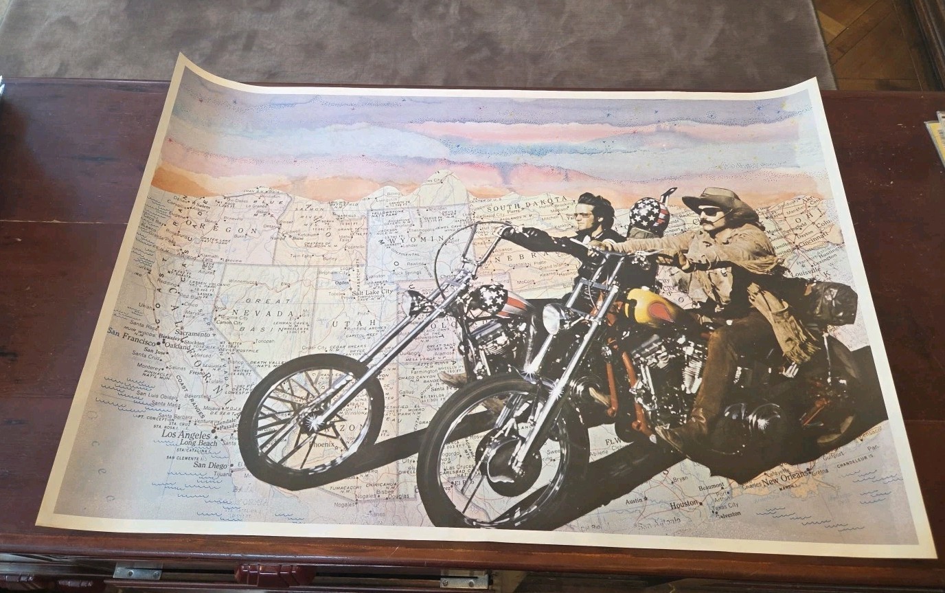 EASY RIDER ca 1969 Headshop Poster w Map Peter Fonda Dennis Hopper Clean