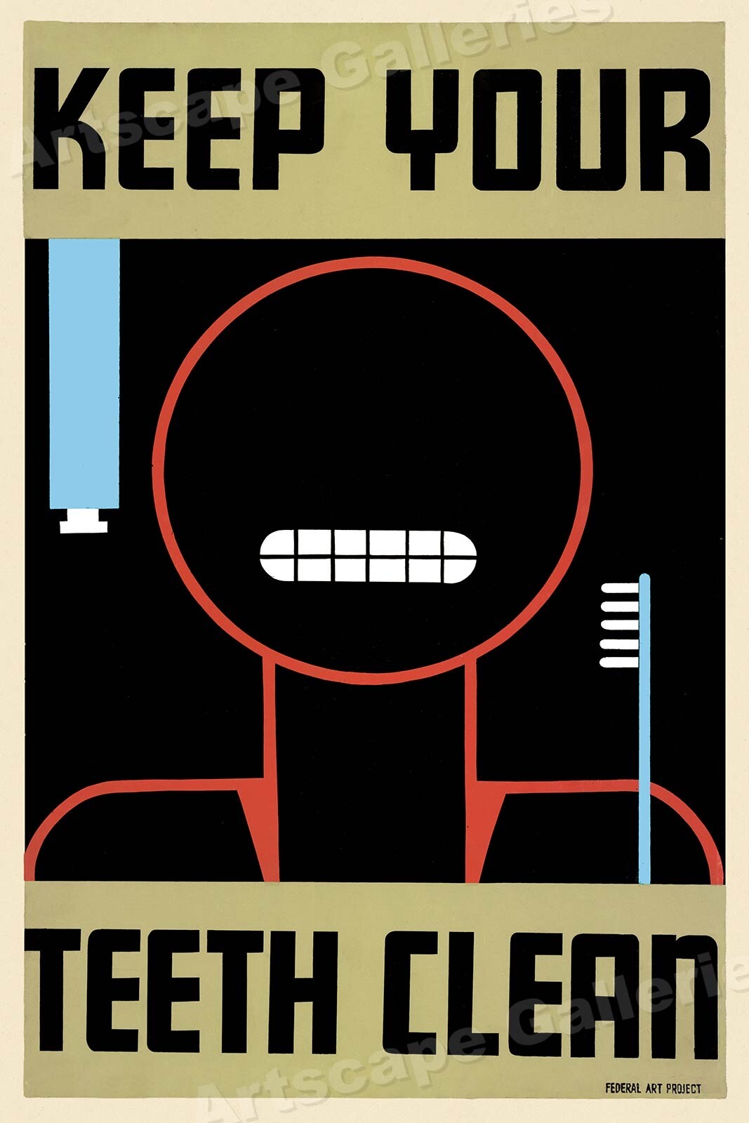1930s WPA “Keep Your Teeth Clean” Vintage Style Health Poster – 24×36