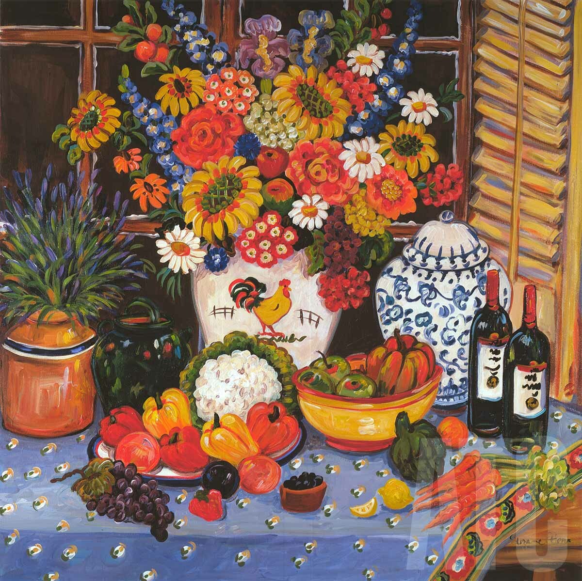 30W”x30H” ROOSTER by SUZANNE ETIENNE – WINE, FLORAL & FRUIT – CHOICES of CANVAS