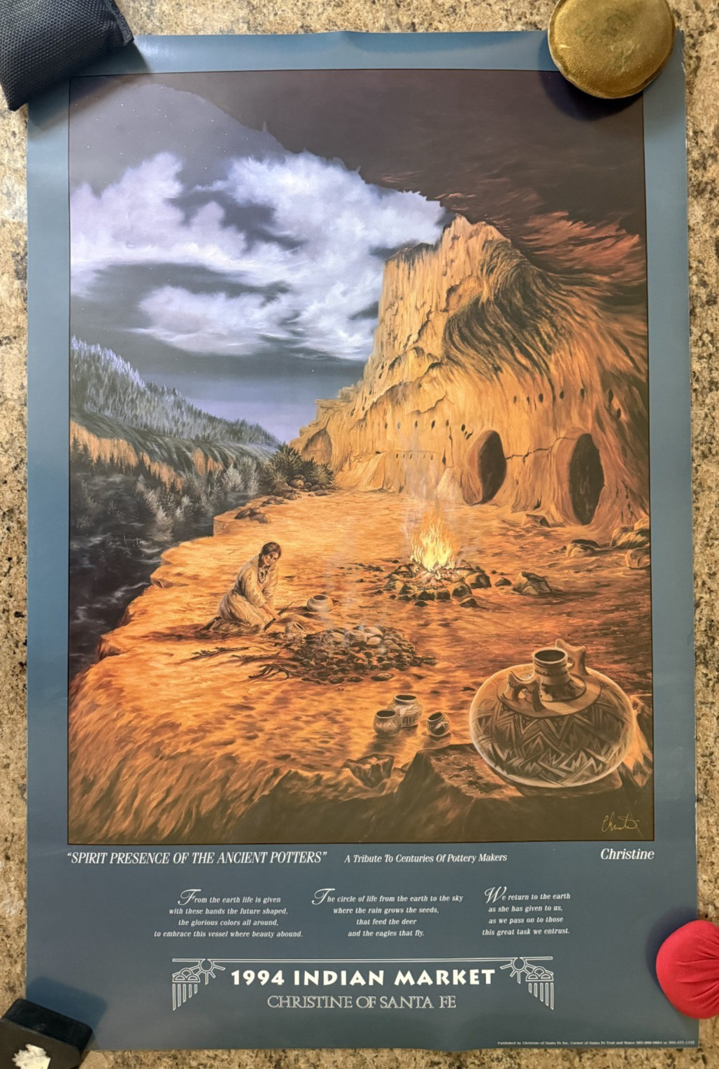 Vtg Santa Fe Indian Market Poster New Mexico by Christine (Inv#2)