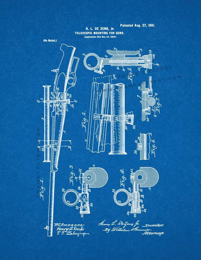 Telescopic Mounting for Guns Patent Print Blueprint