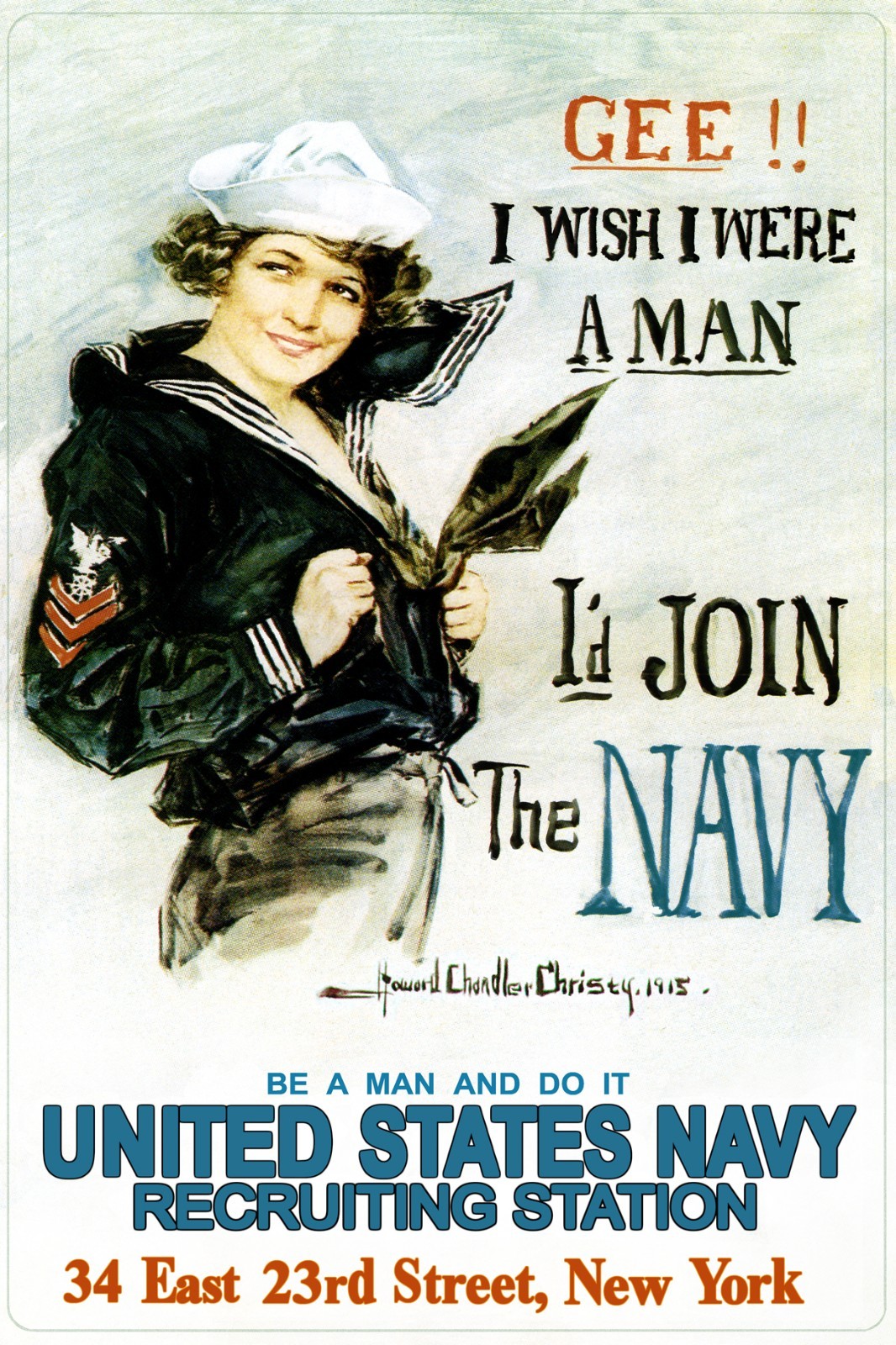Id Join The Navy Vintage World War One WW1 USA Military Propaganda Poster