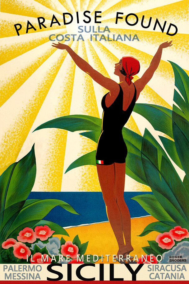 Sicily Italian Coast Mediterranean Palermo Catania Travel Poster Art Print 314