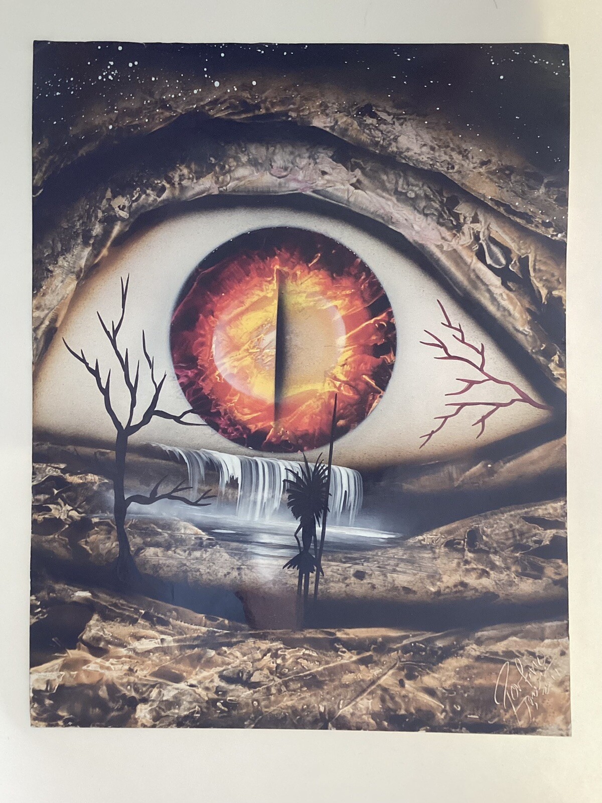 Dreamscape Reptile Eye Trippy Hand painted Artist Signed 2011 Poster 14×17.5”
