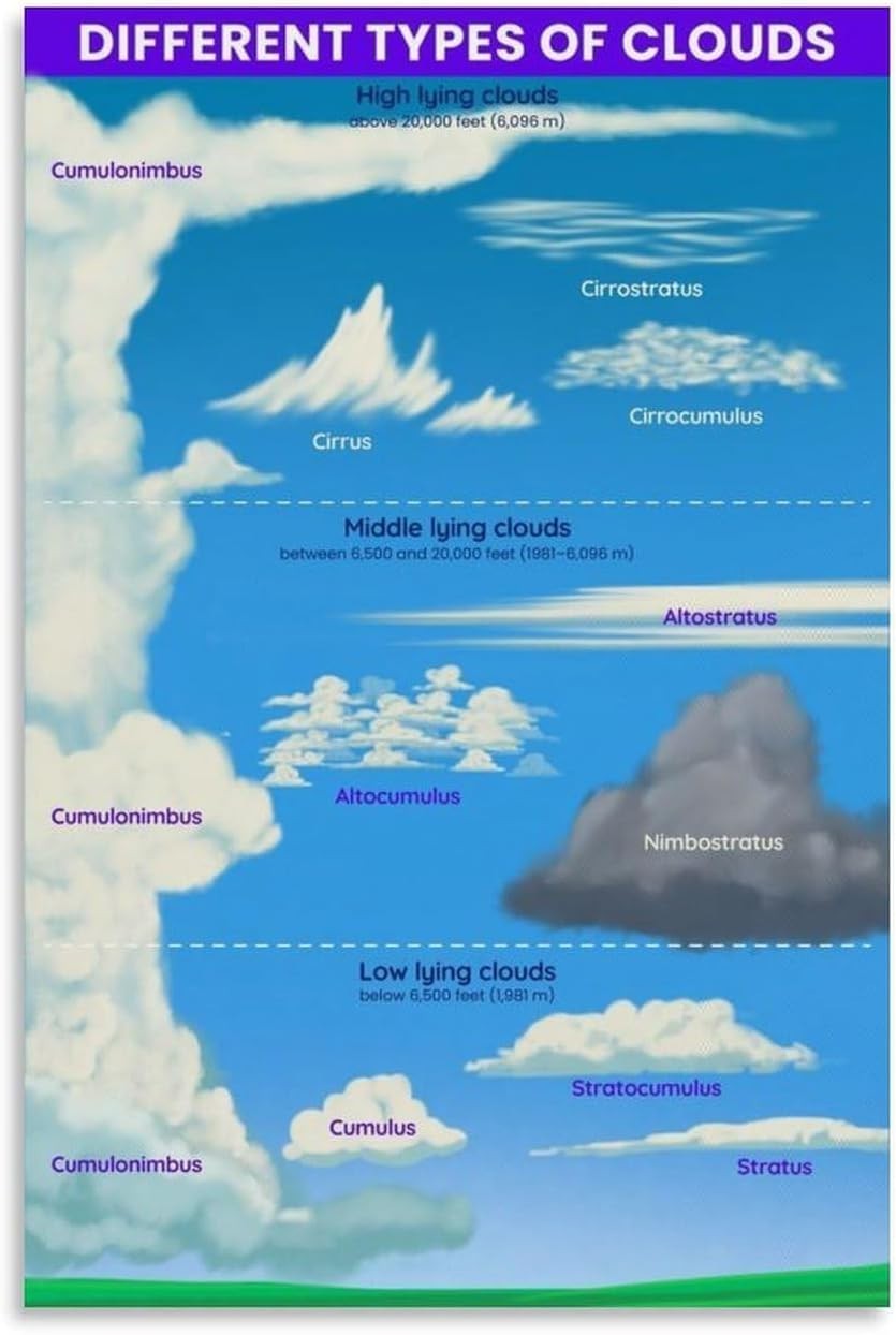 Cloud Types Poster Weather Chart Science Classroom Learning Wall Art