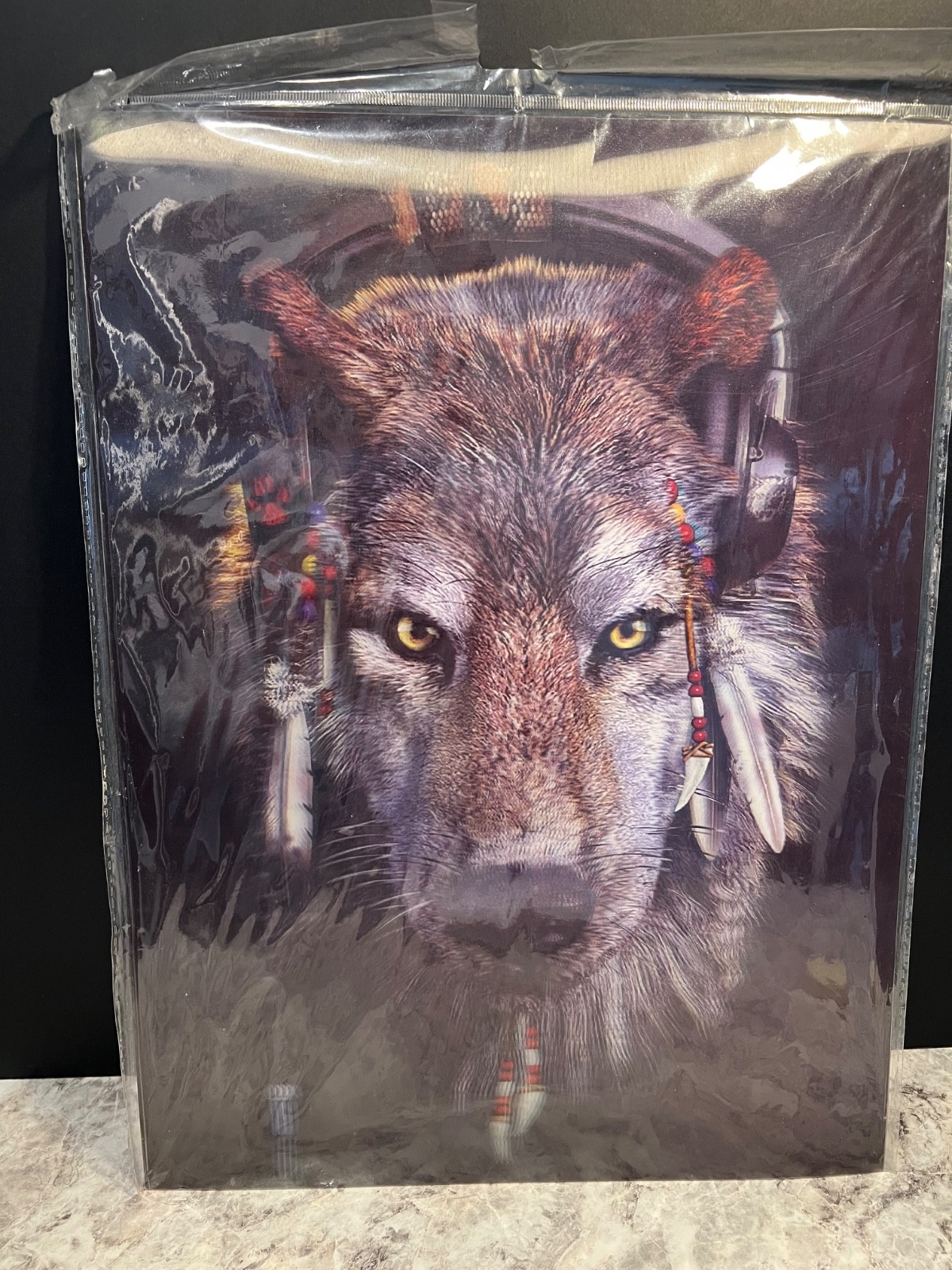 3D Poster – Wolf Wearing Headphones – Native – 15.5 x 11.5 – NEW
