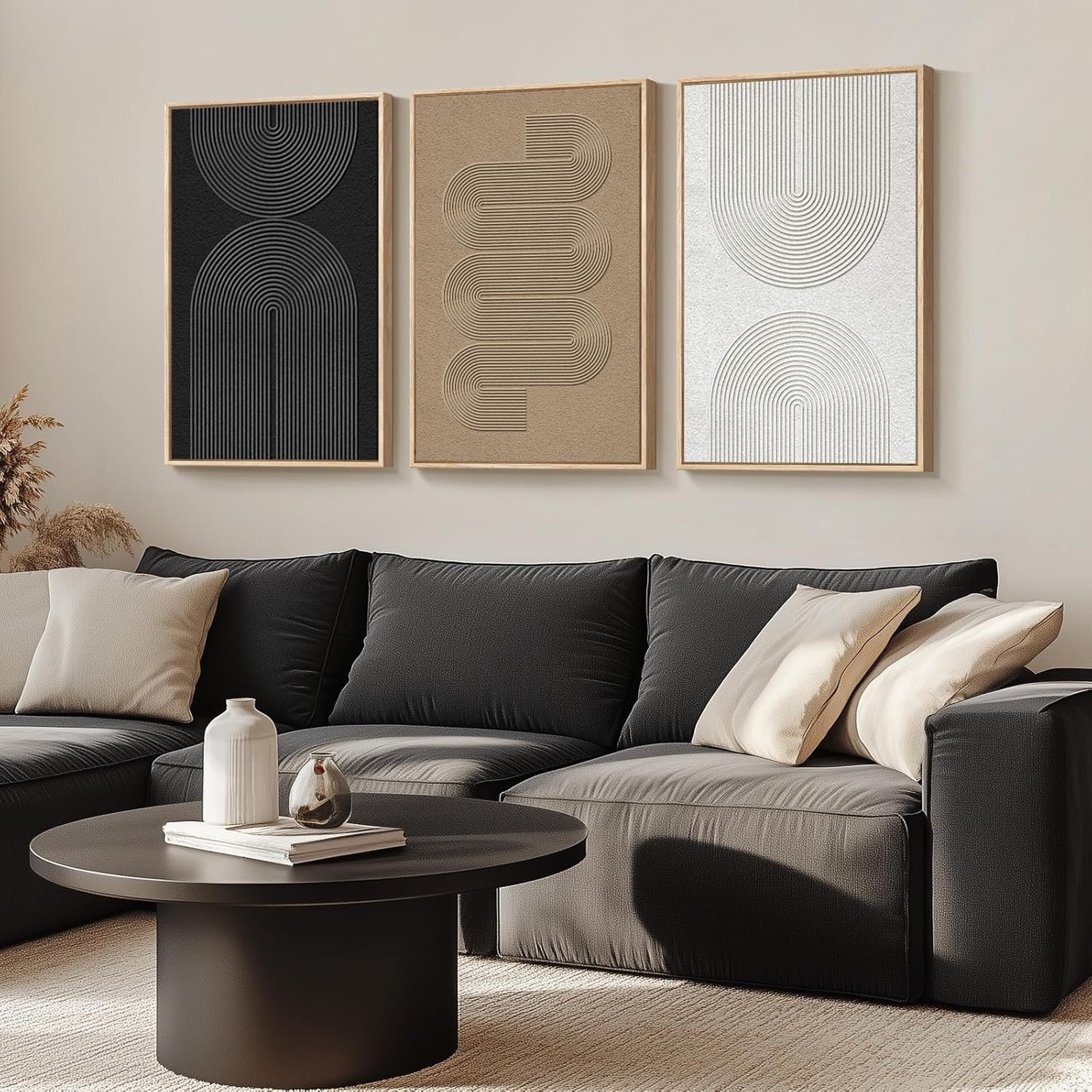 Large Boho Modern Neutral Abstract Wall Art Set for Living Room Bedroom Office 3