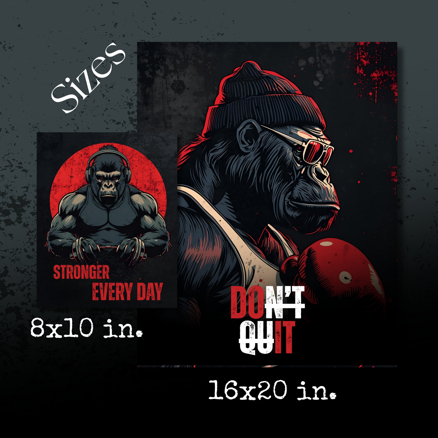 Motivational Gorilla Gym Poster Set Workout Wall Art Print for Home Fitness Room