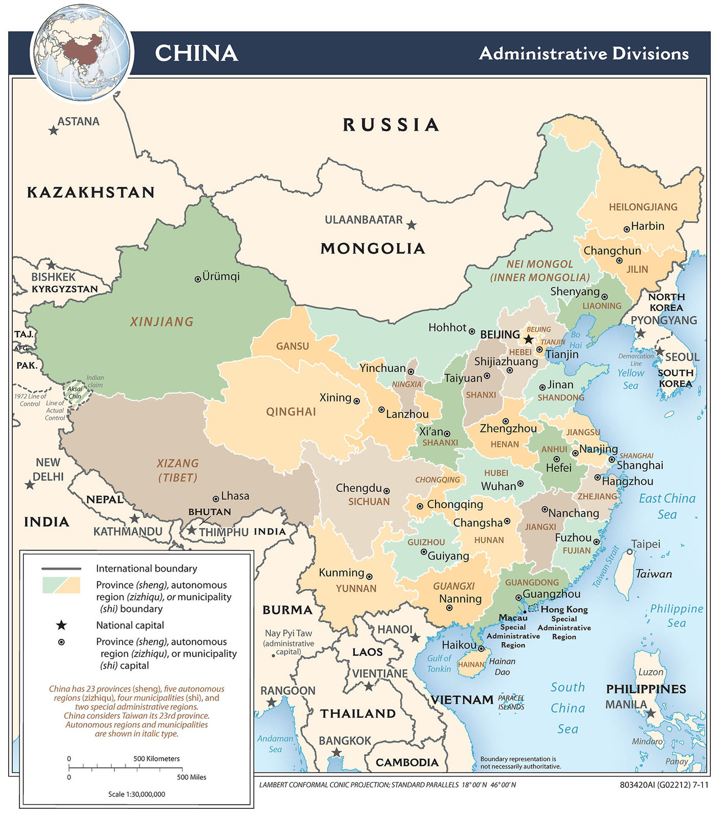 2011 CIA Map of China Administrative Divisions Wall Poster Homeschool Print Asia