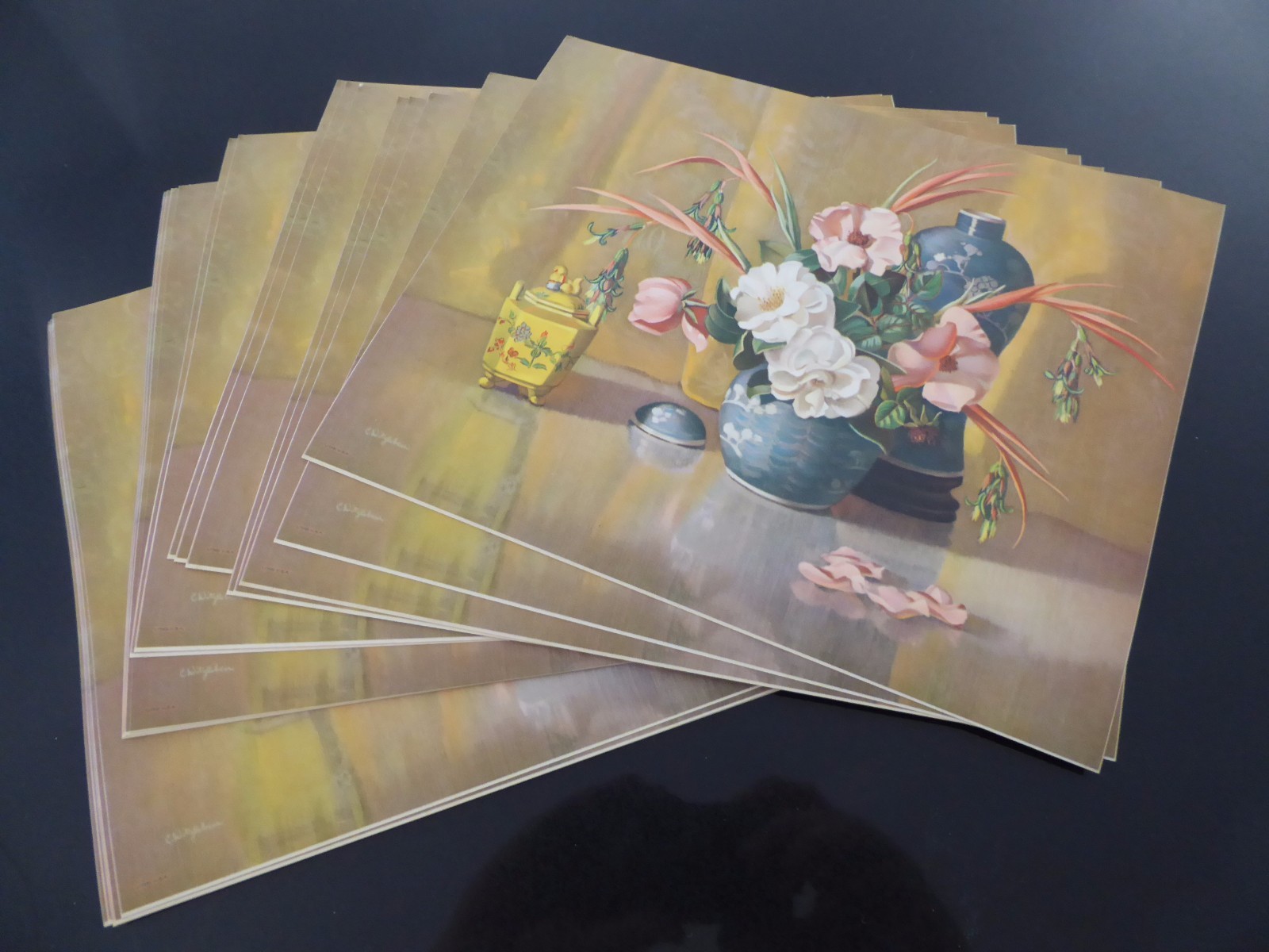 X25 WHOLESALE LOT VINTAGE 1930S ART PRINT ASIAN VASE FLORAL 10X8″ WITZLEBEN MINT