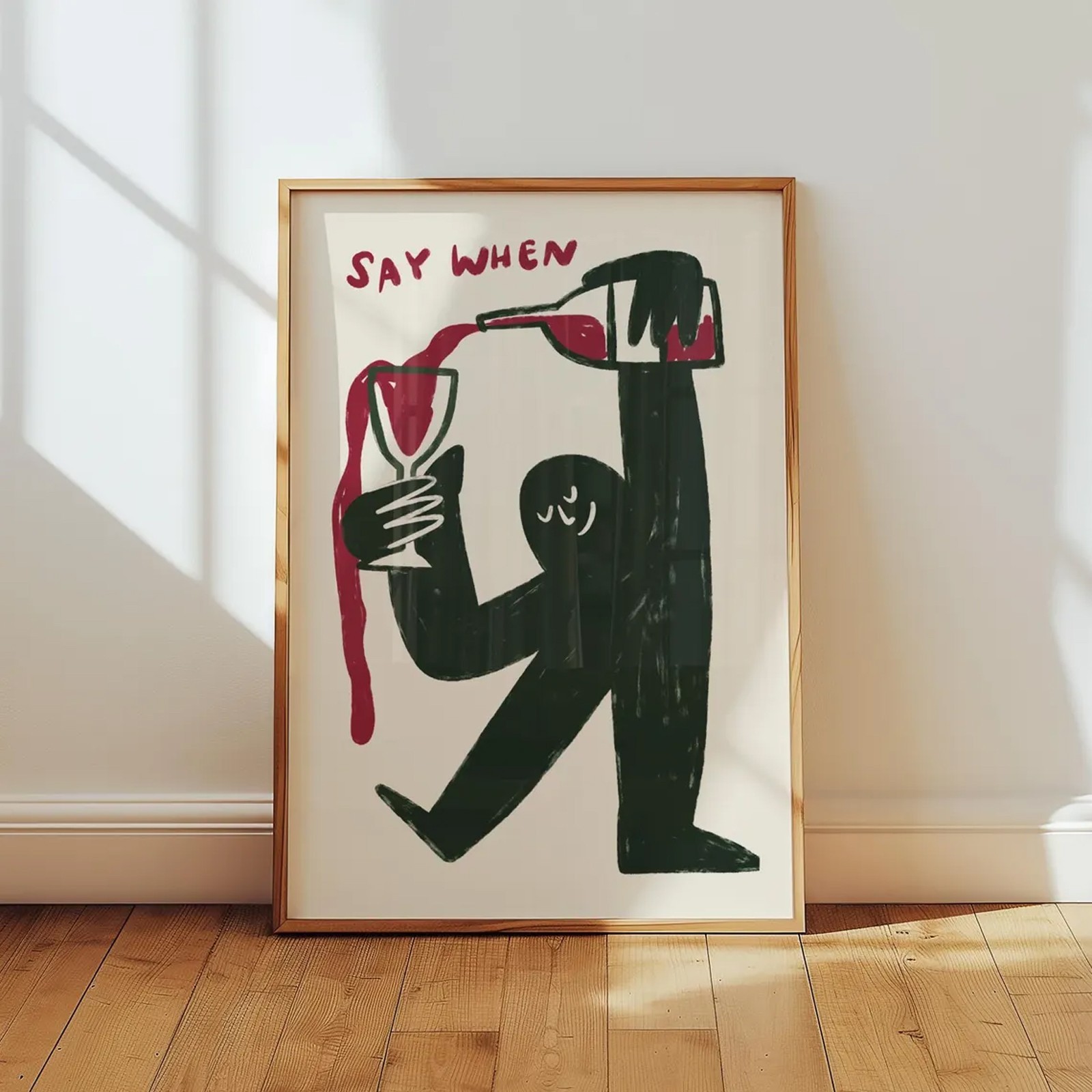 Funny Wine Wall Art, Kitchen Bar Decor, Say When Print, Bar Cart Poster