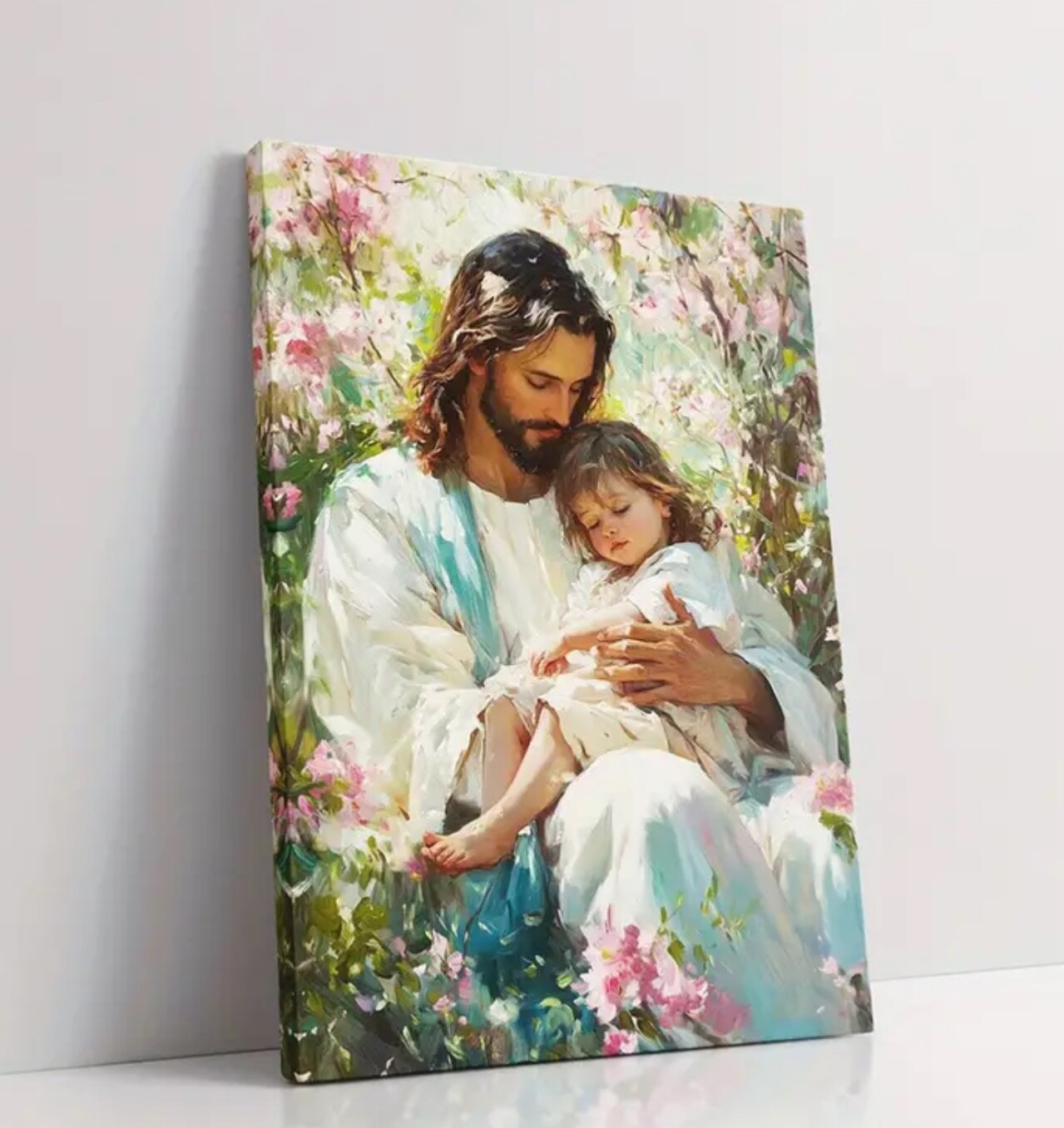 Wooden Framed Wall Art, “Jesus holding the lovely baby” Canvas Poster 12×18 Inch