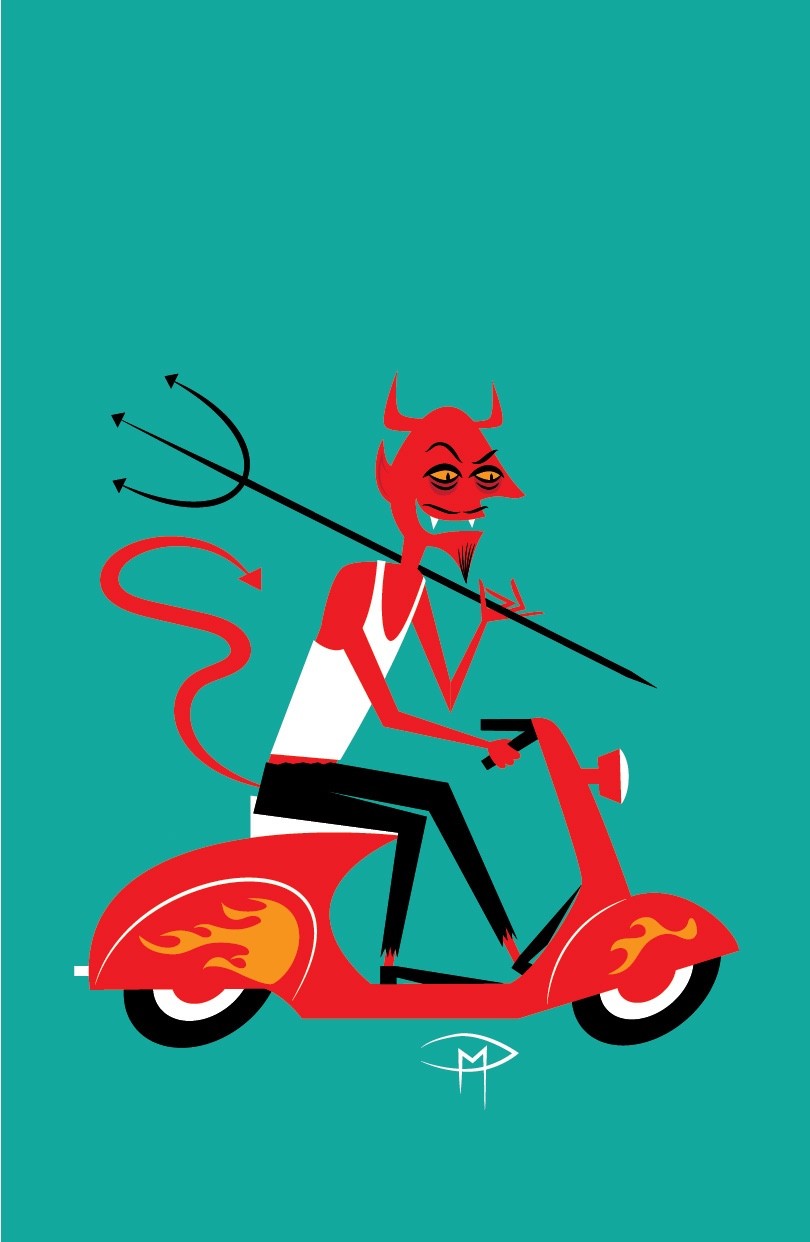 Devil On A Vespa Poster Solid 11″ x 17″ Original Mansfield