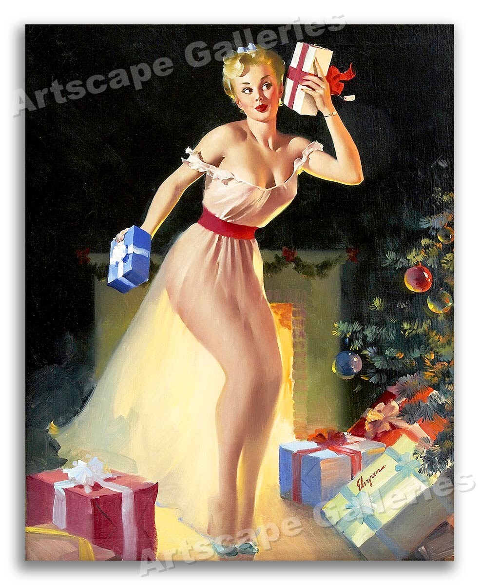 1954 “A Christmas Eve” Vintage Style Elvgren Sexy Pin-Up Poster – 16×20
