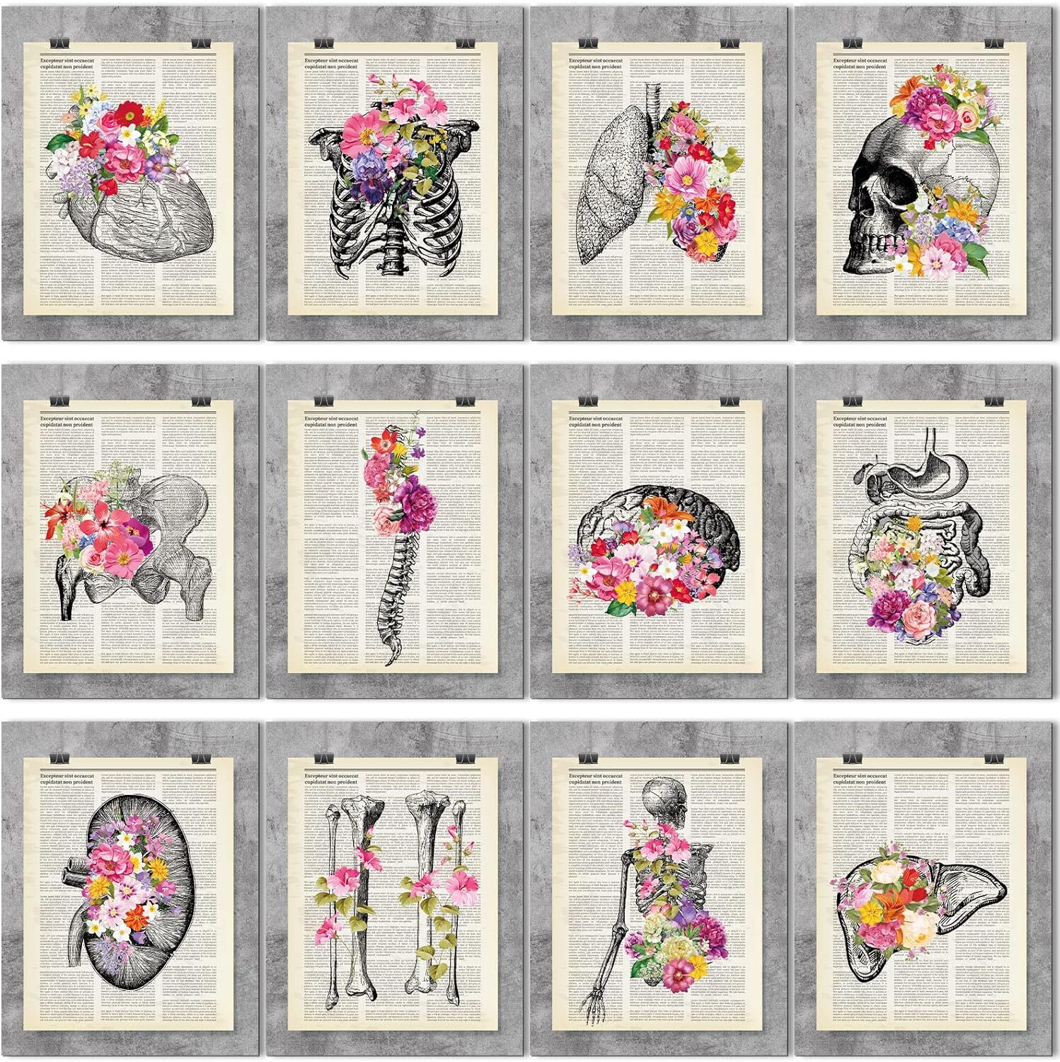 12 Pieces Medical Dictionary Art Set 8 x 10 Inch Anatomy Art Vintage