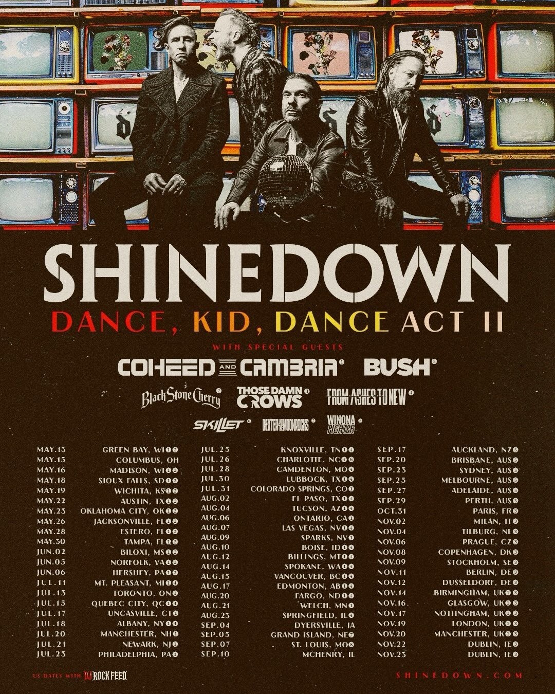 Shinedown Dance Kid Dance Act II 2026 Tour Poster