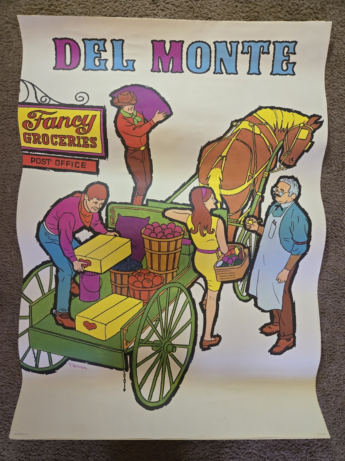 Large 2 Sided 1972 Del Monte Round Up Supermarket Advertising Poster 35×25(1/2)