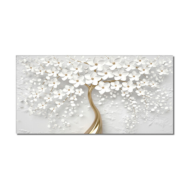 Modern Abstract White Flowers Canvas Painting Plant Posters And Prints Wall Art