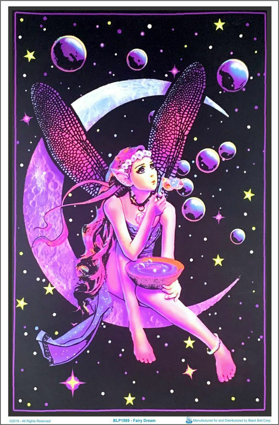 FAIRY DREAM JOSEPH CHARRON – BLACKLIGHT POSTER – 23″ X 35″ INCHES FLOCKED TRIPPY
