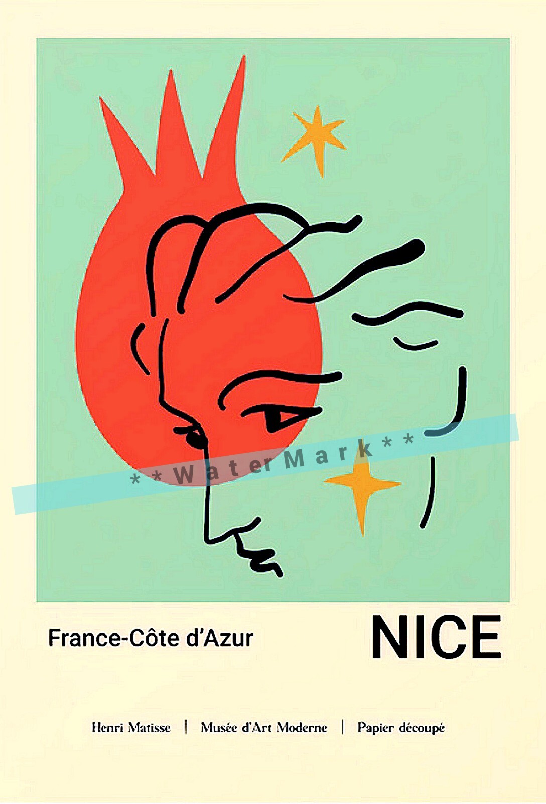 Cote D’ Azur Nice French Riviera Vintage Poster Print Retro Style Matisse Art